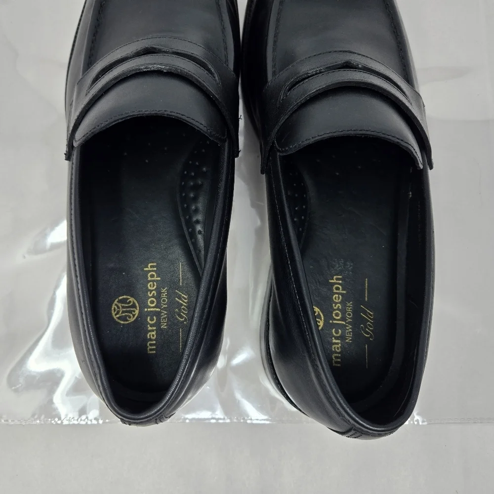 Marc Joseph Gold Mens 11.5 Penny Loafers Black Leather Slip On Office Career